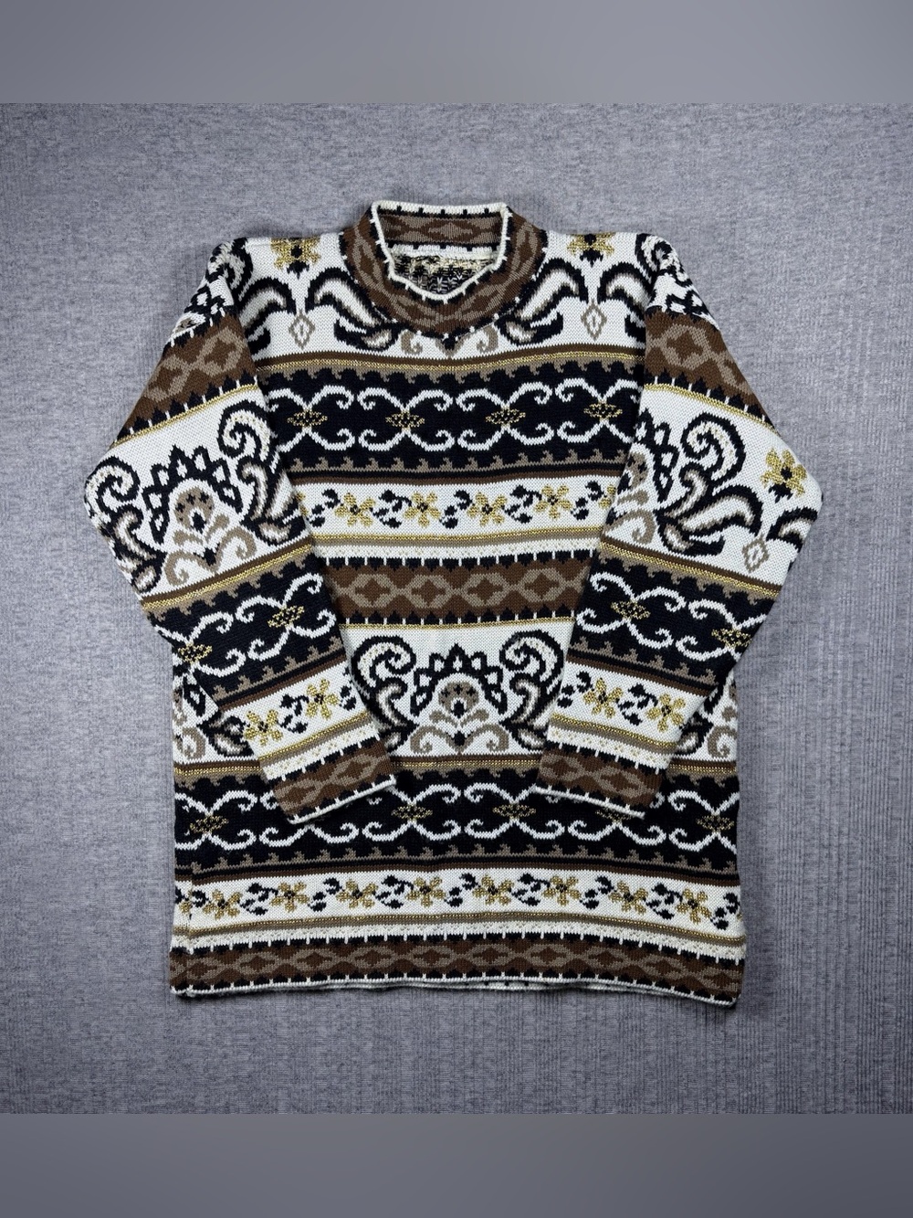 Vintage Sweater Geometric Metallic 3d Knit Grandma Colorful Womens XL USA 90s